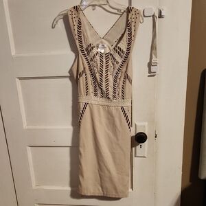 Esley Tan and Black Embroidered Backless Dress